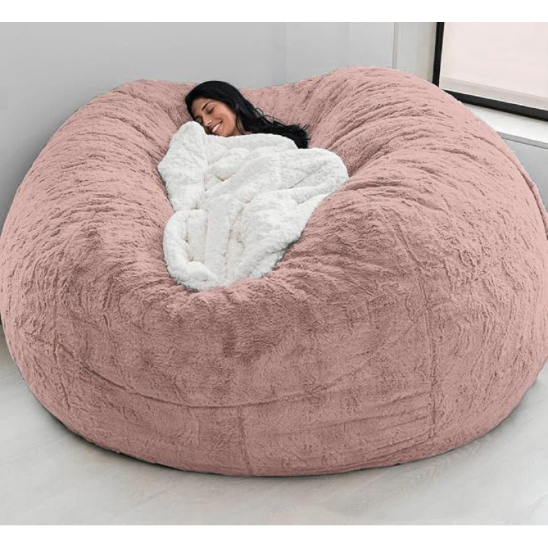 Giant Fur Bean Bag Chair Cover for Kids Adults (No Filler) Living Room Furniture Large Round Soft Fluffy Faux Fur Bean Bag Lazy Diivan Bed Cover (Light Pink, 1.5m)
