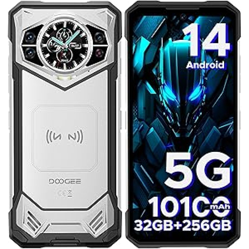 DOOGEE S200 Välitingimustes kasutatav mobiiltelefon ilma lepinguta 5G, 10100 mAh Välitingimustes kasutatav nutitelefon Android 14, 32GB + 256GB ehitusplatsil kasutatav mobiiltelefon, 1,32-tolline AMOLED tagumine ekraan 6,72-tolline FHD+ 120Hz, 100MP +
