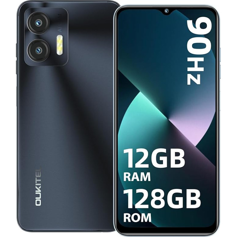 OUKITEL C36 mobiiltelefon ilma lepinguta, 12GB + 128GB/1TB laiendatav, 5150mAh 6,56-tolline HD+ ekraan, Android 14 Odav nutitelefon 4G, Octa Core protsessor, 13MP panoraamkaamera, Dual SIM 3 pesa, Wi-Fi