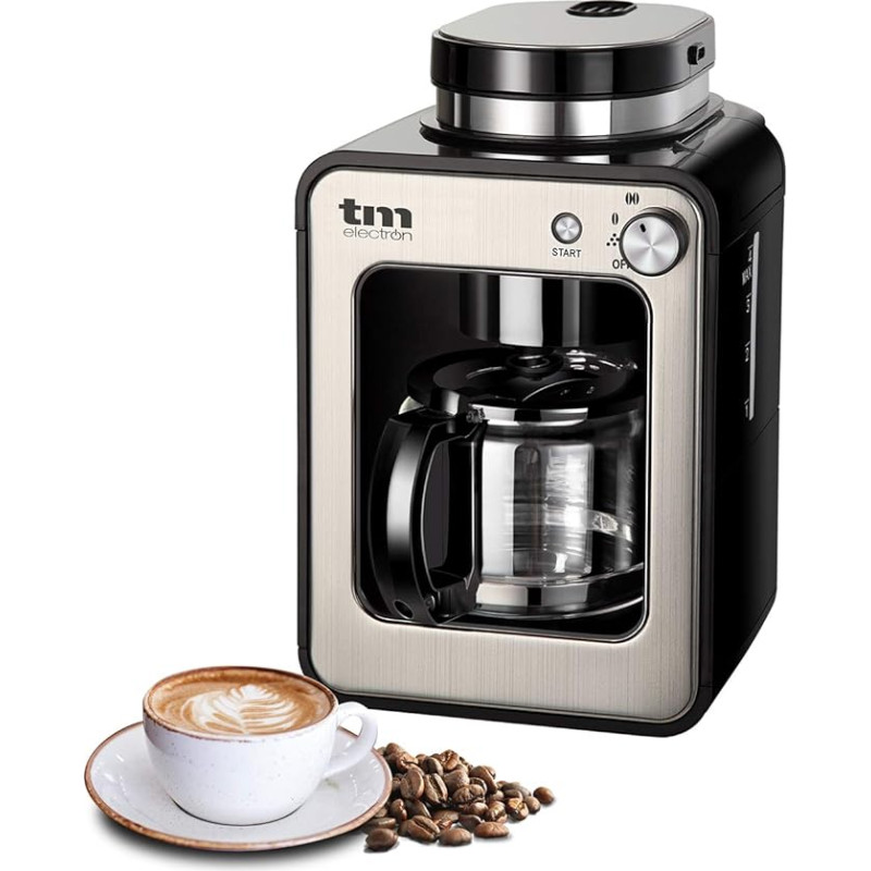 TM Electron Mini Coffee Maker with Coffee Grinder 4 Cups for Coffee Beans 600W Washable Filter Silver