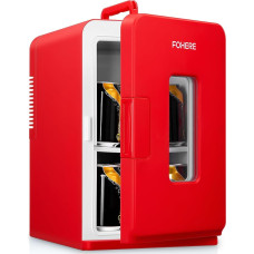 FOHERE 2-in-1 Mini Fridge, 15L Fridge for Room with Cooling and Heating Function, DC/AC for Cars, Offices and Dorm, Eco Low Noise Mode, for Cosmetics and Drinks, Red