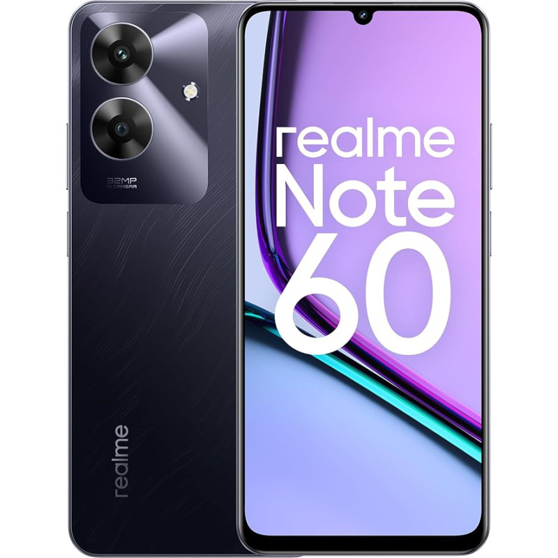 realme Note 60 nutitelefon 6 + 128 GB, ArmorShell garantii 48 kuud, ülikiire kaamera 32 MP, silmakaitse 90 Hz, minikapslid 2.0, suure mahutavusega aku 5000 mAh, must