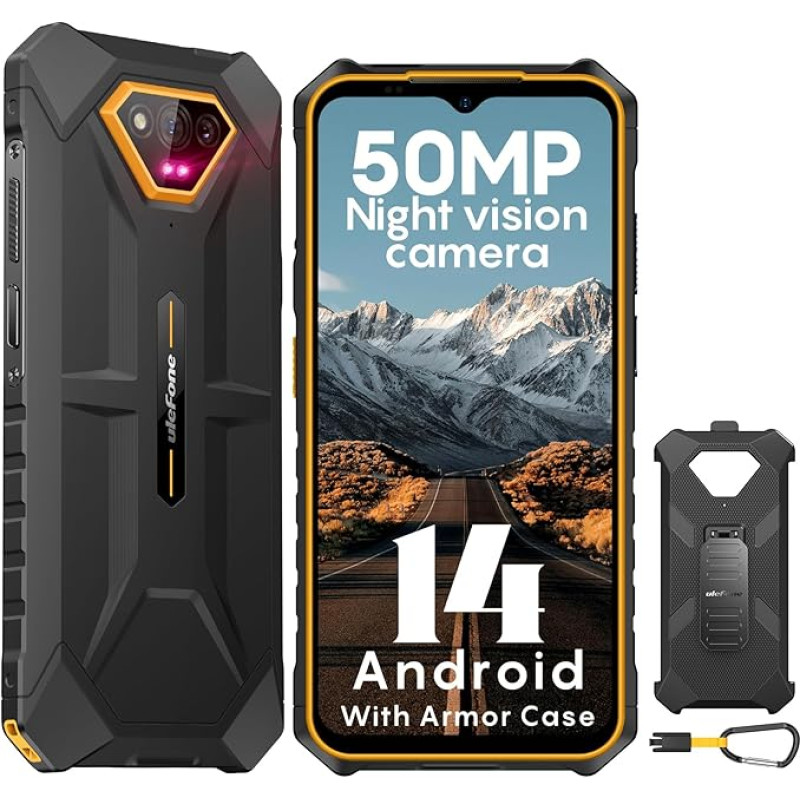 Ulefone Armor X13 Outdoor nutitelefon 50MP + 24MP öönägemine 12GB + 64GB/256GB SD, Octa Core 6320mAh 6,52-tolline Android 14 IP68 mobiiltelefon ilma lepinguta 4G Dual SIM sõrmejälje ID NFC GPS 2 aastat
