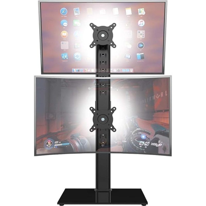 Dual Monitor Stand - Vertical Stacking Screen Freestanding Monitor Stand for Two 13 to 34 Inch Screens with Rotating, Tilting and Height-Adjustable Screen Black