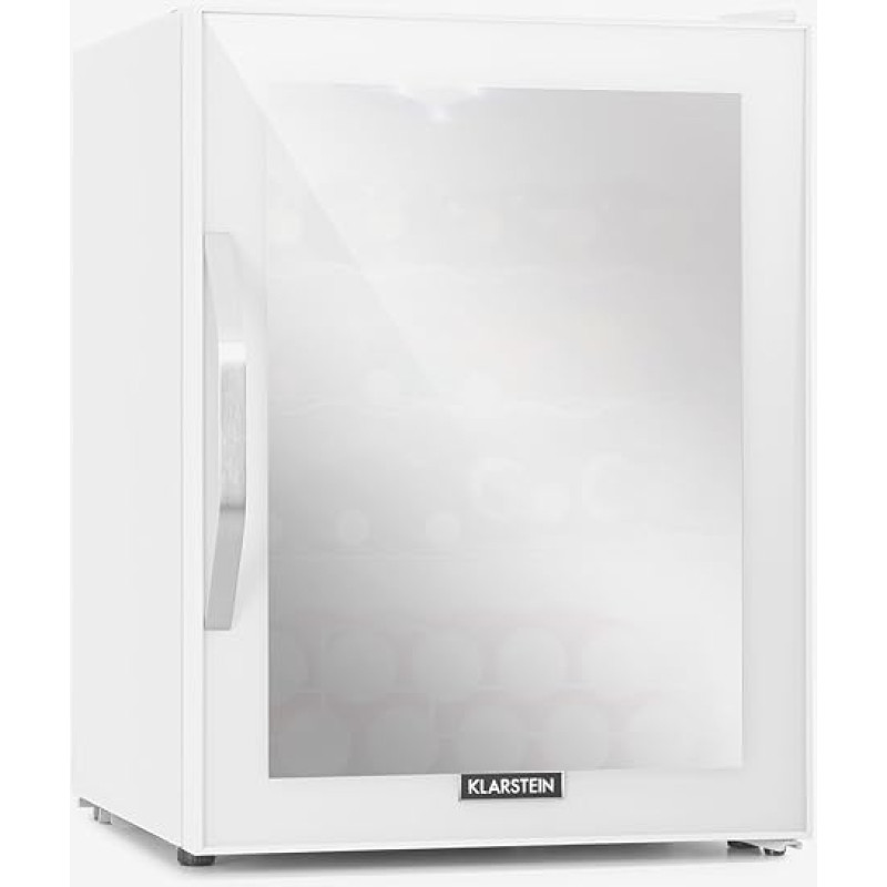 Klarstein Mini Fridge with Glass Door, for Room, Drinks Fridge with Adjustable Shelves, Small Fridge with Waveform Racks, 60 Litres, Quiet