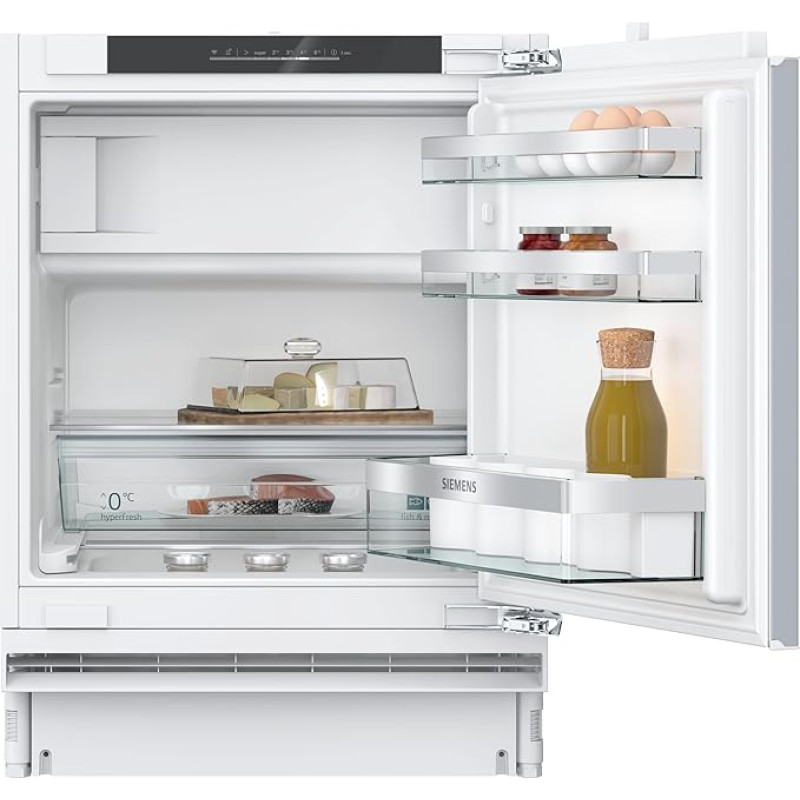 SIEMENS KU22LADD0, iQ500 Smart Undermount Fridge with Freezer, 82 x 60 cm Recess 110 L, HyperFresh Drawer, Bottle Holder, Very Quiet 35 dB, SoftClose Flat Hinge with Soft Feed