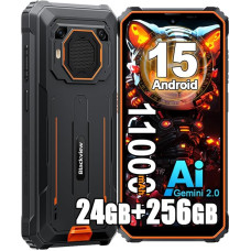 ackview BV6200 Plus väljas mobiiltelefon Android 15, 24GB + 256GB väljas nutitelefon 4G, 3W kõlar, 6,56-tolline HD+ ekraan, 11000mAh, 16MP AI kaamera, NFC, OTG, GPS, IP68 veekindel ehitusplatsil