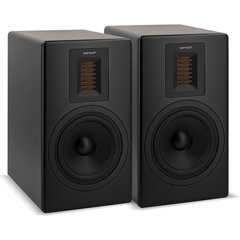 sonoro Orchestra raamaturiiuli kõlarikomplekt (2-Way Bass Reflex, puidust korpus, täiuslik täiendus Maestro'le) Design kõlarikarbid mustas/mustas värvitoonis