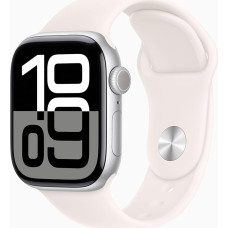 Apple Watch Series 10 [GPS + mobiilside, 42 mm] - Alumiiniumist korpus hõbedane, spordirihmaga kahvaturoosa, M/L (uuenenud)