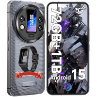 OUKITEL WP200 Pro 5G mobiiltelefon väljas - Android 15 72GB+1TB nutitelefon koos nutikellaga, 6,7-tolline AMOLED FHD+ 120 Hz veekindel ilma lepinguta 8580mAh/45W, 108MP kaamera, 5G Dual SIM/NFC/WiFi 6