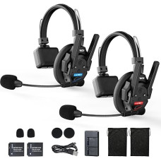 SYNCO XTALK PRO2 traadita intercom peakomplekt, 2.4GHz 24H 500M täisdupleksne traadita sidesüsteem filmitootmiseks (2 tk)