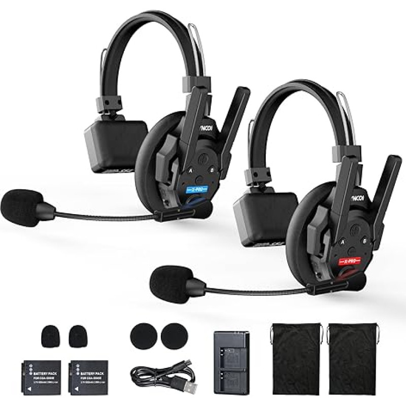 SYNCO XTALK PRO2 traadita intercom peakomplekt, 2.4GHz 24H 500M täisdupleksne traadita sidesüsteem filmitootmiseks (2 tk)