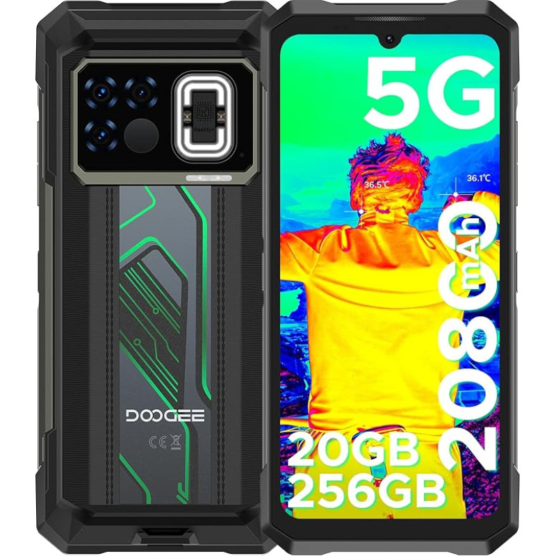 DOOGEE Fire 6 Max 5G välistingimustes kasutatav mobiiltelefoni soojuskaamera, 20GB + 256GB 20800mAh 33W välistingimustes kasutatav nutitelefon ilma lepinguta, 50MP + 20MP öönägemine, kaks 120M taskulampi, 6,78-tolline FHD + 120Hz, LED
