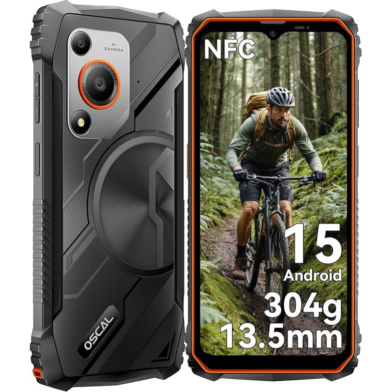 OSCAL Marine 1 Gemini AI 2.0 välitingimustes kasutatav mobiiltelefon ilma lepinguta Android 15, 12GB + 128GB/2TB TF välitingimustes kasutatav nutitelefon, 6,56-tolline HD + 90Hz, 16MP + 8MP AI-kaamera ehitusplatsi mobiiltelefon, IP69K