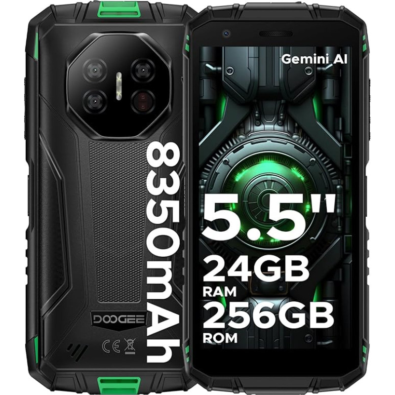 DOOGEE Fire 3 Ultra Android 15 AI väljas mobiiltelefon ilma lepinguta, 24GB + 256GB/2TB TF väljas nutitelefon, 8350mAh, Unisoc T7200, 5,5-tolline HD + 16MP Gemini AI + 20MP öönägemiskaamera, 4G LET