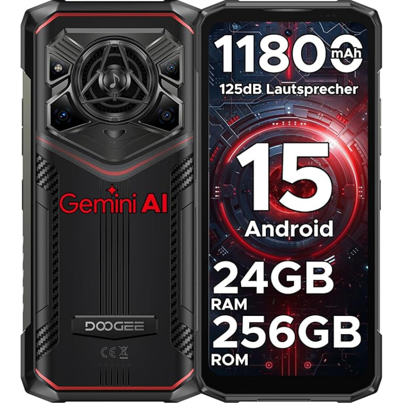 DOOGEE Blade 20 Pro välitelefon ilma lepinguta Android 15, 24GB RAM/256GB ROM (2TB) 11800mAh aku, 50MP + 20MP + 8MP, 125dB kõlariga välitingimustes nutitelefon, 6,6-tolline HD + 90Hz, 3 kaardipesa