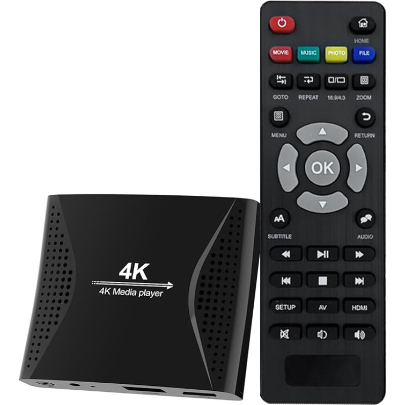 ZUMKUNM 4K Ultra HD digitaalne meediamängija USB-kettadele ja MicroSD-kaartidele 4K HDMI ja analoog AV, digitaalne signage, automaatne taasesitus, jätkamise ja loopimise võimalus, H.265 videod, muusika, fotod