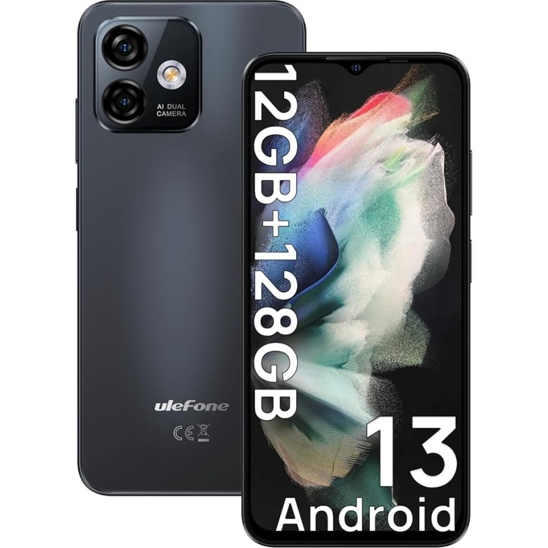 Ulefone Note 16 Pro mobiiltelefon Android 13 nutitelefon (2023), 12GB + 128GB, 6,52-tolline HD+ 5G WiFi, 50MP + 8MP kaksikkaamera, 4400mAh, Dual SIM 4G nutitelefon ilma lepinguta, Face ID/GPS/OTG/Mustanahaline