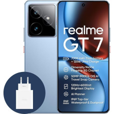 realme GT7, 5G, nutitelefon, 12+256GB, 7000 mAh aku, 120W laadimine, Dimensity 9400e kiibistik, IMX906 50MP kaamera, AI plaaner, 6000nits Pro-Esports 120Hz ekraan, IP69, sinine, Amazon Exclusive