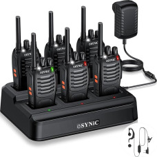 eSynic Walkie Talkie Royalty Free PMR446 16 kanaliga raadioside laetav VOX raadio PMR 0.5W raadiovastuvõtu 16 kanaliga intercom raadio koos All-in-One laadimisjaamade ja peakomplektiga (must, 6 komplekti)