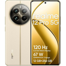 realme 12 Pro 5G nutitelefon, 12 + 256 GB, Sony portreekaamera 2X optiline zoom, IMX882 OIS kaamera, 6,7-tolline 120 Hz kõver ekraan, 67 W SUPERVOOC laadimine, 5000 mAh tahke aku, beež