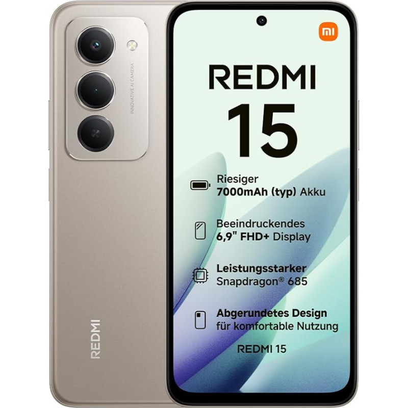 Xiaomi Redmi 15, nutitelefon 8+256GB, 6,9-tolline FHD+ 144Hz DotDisplay, Snapdragon 685, 50MP AI Dual Camera, 7000 mAh aku, Titanium Grey