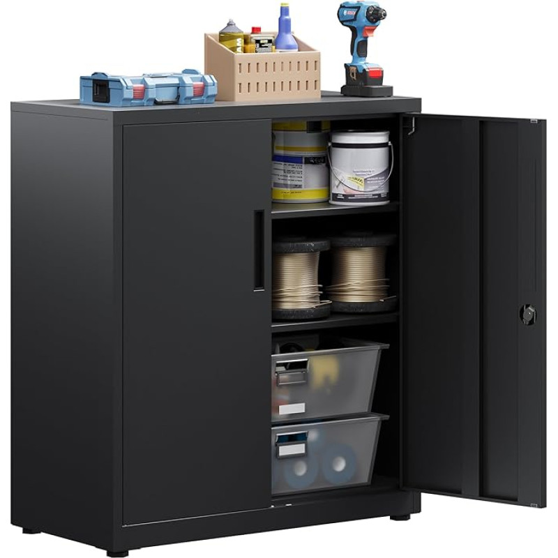 Registrikapp, lukustatav garaažikapp, 3-tasandiline kontorikapp, reguleeritavate riiulitega töökojakapp, kontorisse, garaaži ja majapidamisruumi, must