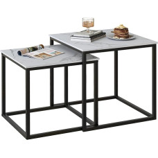 Huhote pesaplaadid 2 küljelaua komplekt, kohvilaud, metallist raamiga küljelaud elutuppa, magamistuppa, rõdule, kontorisse, korterisse, läbimõõt 50/45 cm (must raam, valge marmorplaat)