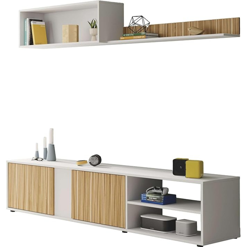 Habitdesign Ecco elutoa mööbel Valge Artik ja Tamm Natural 180 cm