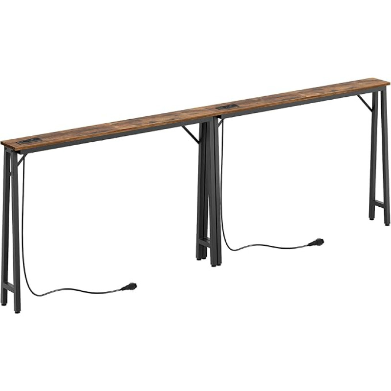 YATINEY 15 cm laiad konsoollauad, 2 tk, pikad kitsad koridorilaudad, sissepääsulauad diivani taga, laadimisjaamaga, metallist raam, esikusse, koridori, vintage pruun/must XCT05L2CBR