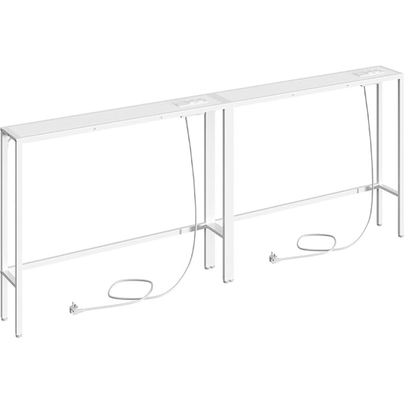 MAHANCRIS konsoollaud koos laadimisjaamaga, 2 tk, 200 cm sissepääsulaud, kitsas küljelaud, pistikupesade ja USB-pesadega laud elutuppa, magamistuppa, valge ACTWT968UE01S2