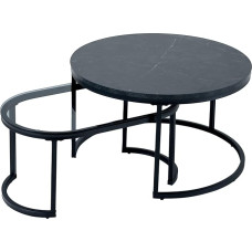 Licht-Erlebnisse kohvilaudade komplekt Must 40 x 70 x 42 cm + läbimõõt 70 cm x 40 cm piklik ümmargune diivanilaud elutoa laud