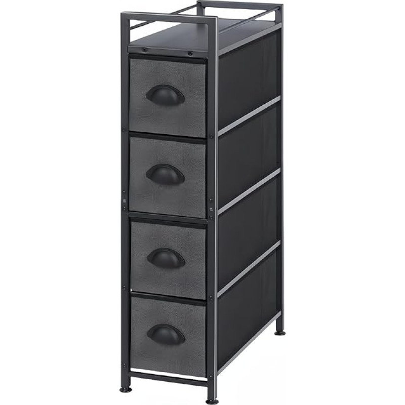 LIANTRAL vertikaalne õhuke kapp 4 riidest sahtliga, riidest kapp, hoiutorn, suure mahutavusega kapp magamistuppa, elutuppa, vannituppa, kitsasse ruumi, must ja tumehall