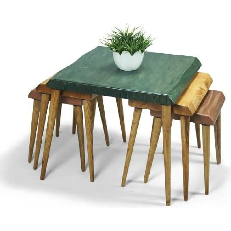 Massivholz 6-teiliges Nisttisch-Set - Rustikale handgefertigte Beistelltische aus Holz mit zwei Beistelltischen für Wohnzimmer, Couchtische & platzsparende Möbel
