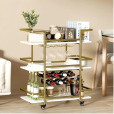 DAWNYIELD 3-astmeline joogikäru, köögikäru, veinikäru, ratastega baarikäru, ratastel joogikäru, mobiilne serveerimiskäru koos klaasihoidjaga elutuppa, kööki (kuldne)