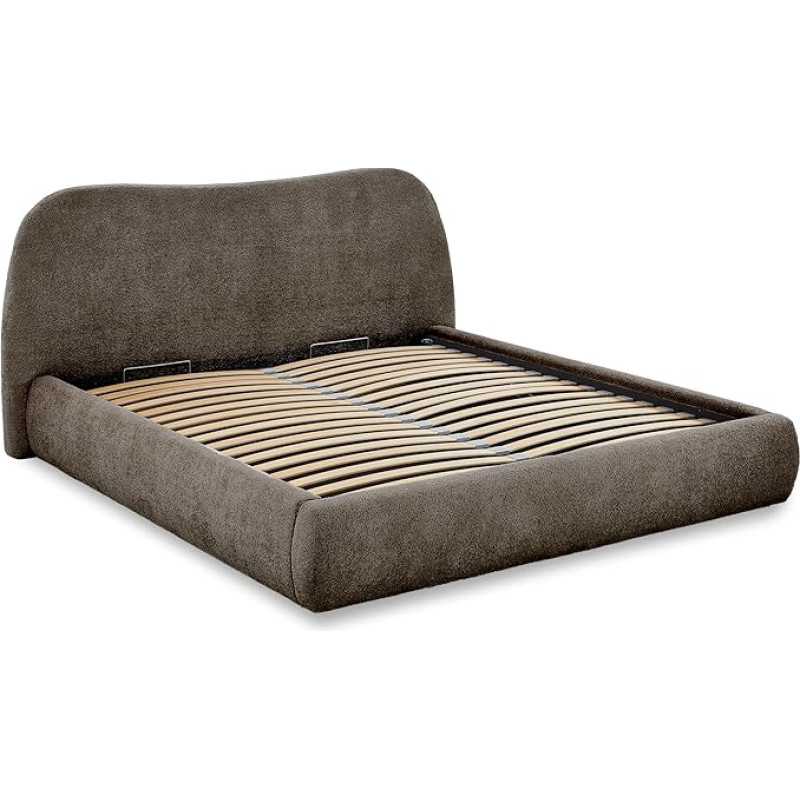 Atlantic Home Collection Sophie polsterdatud voodi voodiraam koos vedrustatud puitliistudega alusega ja gaasipainega toega