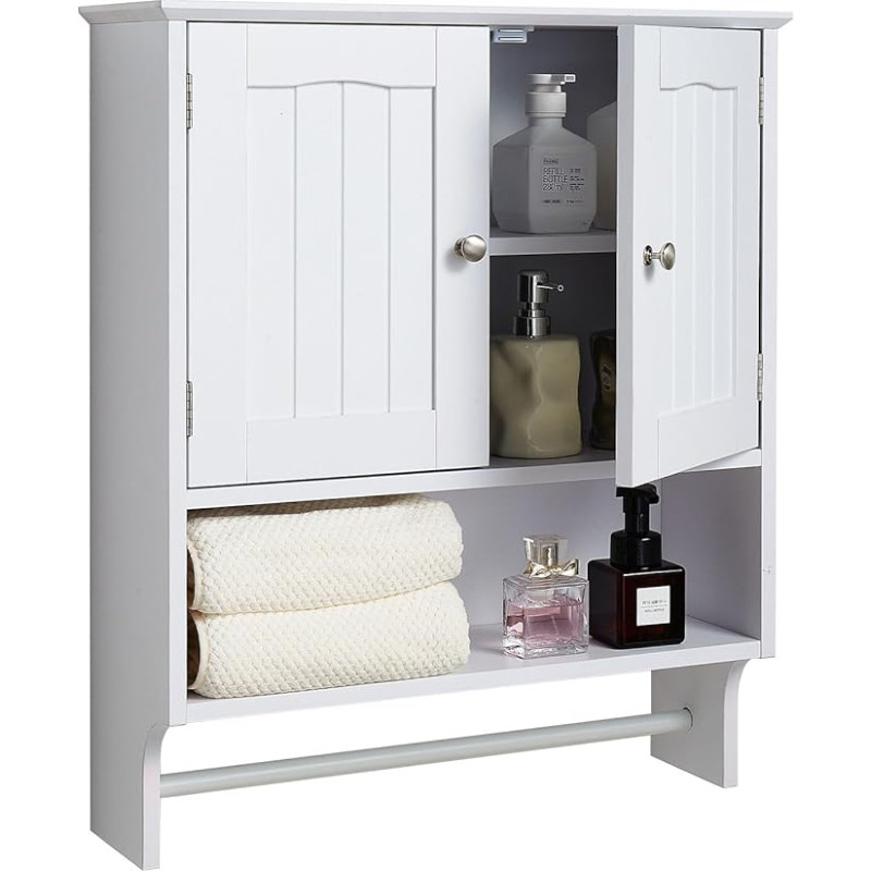 VEVOR Vannitoa seinakapp Meditsiinikapp 2 uksega ja reguleeritavate riiulitega, hoiukapp seinakapp avatud jaoturiga ja rätikuhoidjaga WC pesuruumi köögi jaoks