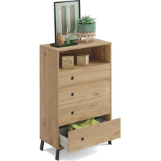 MUEBLES PITARCH Tööstuslik kapp Symphonier 4 sahtlit metallist jooksikutega 1 auguga kapp magamistuppa Mustad jalad ja käepidemed Kuldne tamm 110 x 40 x 40 cm (K x L x S x S) Kollektsioon