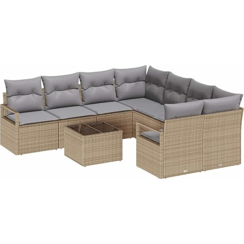 Rantry 9-teilige Garten-Sofa-Set mit Kissen Beige Poly Rattan Gartenlounge Model3354989