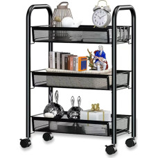 AEESRRU 3-tasandiline metallist käru ratastel Köögiriiul eemaldatav ladustamisjuht paksuga Vannituba magamistuba kontor garderoob (must) (010)