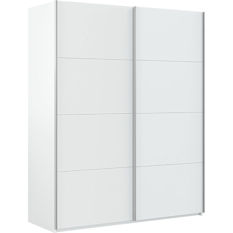 Dmora - Ponce garderoobikapp 2 uksega, magamistoa garderoobikapp riidekorvi ja 2 riiuliga, 150 x 60 x 200 cm, läikiv valge