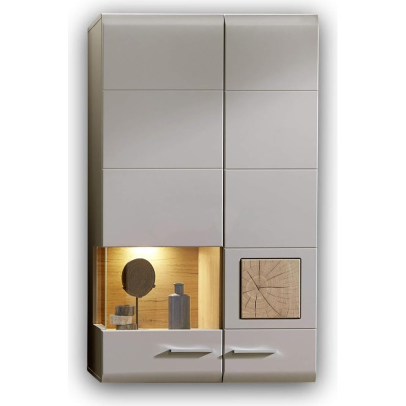 Stella Trading Fun Plus 2 rippuv vitriinkapp basaldist, kaunite puidu aplikatsioonidega - klaasvitriin koos LED-valgustusega - 80 x 136 x 37 cm (B x K x S)