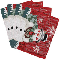 TOPPERFUN 4 jõuluplatsi komplekt, mis on valmistatud puuvillasest linasest materjalist ja lumeinimese tikandiga Dekoratiivsed platsialused pidulikuks jõulupeoks Pesitavad lauamattad kaitseks ja stiilseks.