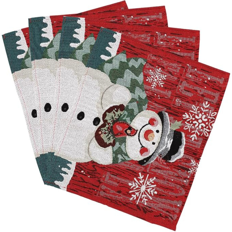 TOPPERFUN 4 jõuluplatsi komplekt, mis on valmistatud puuvillasest linasest materjalist ja lumeinimese tikandiga Dekoratiivsed platsialused pidulikuks jõulupeoks Pesitavad lauamattad kaitseks ja stiilseks.