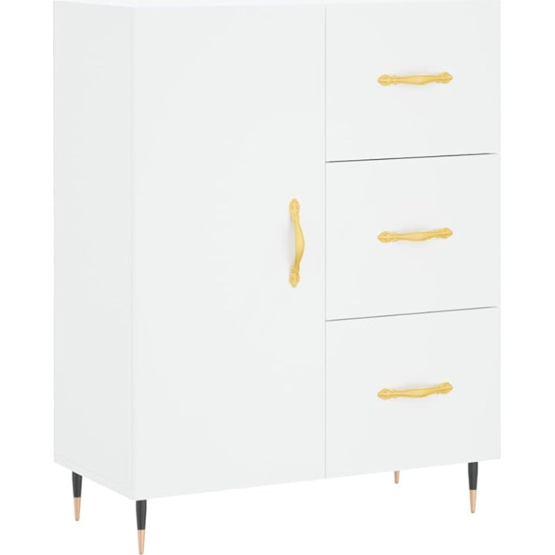 vidaXL Sideboard, kapp 3 sahtliga, 2 kambriga, Highboard elutoa kapp ukse metalljalgadega, kapi küljepaneel, külgkapp, valge puitmaterjaliga