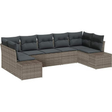 Rantry 7-teiliges Garten Sofa Set mit Kissen Grau Poly Rattan Gartenlounge Model3355878