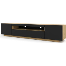 TV Lowboard Cabinet, 200 cm, TV laud, Sideboard, TV kapp, HiFi-laud, Artisan Tamm, mustad frondid, vabalt seisev kapp (Artisan Tamm ilma sinise valgustita)