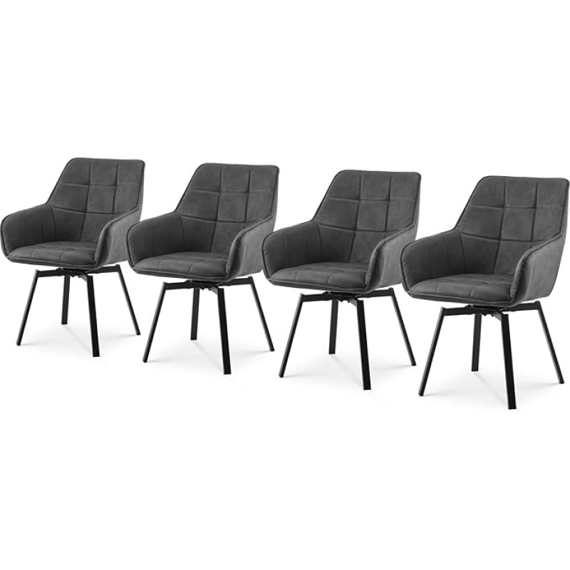 TUKAILAI Pöörlevad söögitoolid, 4 tooli, söögitoa kunstnahast käetoed, seljatugi, polsterdatud iste, metallist jalad, käetugi, köögitoolid, polsterdatud tool, tugitool kööki (Hall)