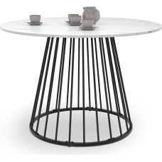 IDMarket - Yuna ümmargune 6-kohaline söögilaud traadiga metallist alusega must ja marmorist lauaplaadiga, valge, Alaska, 110 cm