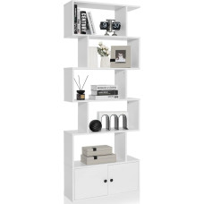 GIANTEX 5-tasandiline raamaturiiul koos kapiga, vabalt seisev puidust ruumijaotur, kallutatav riiul, hoiuriiul, 70 x 23 x 183 cm, puidust riiul elutuppa (valge)